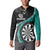 Personalised New Zealand Darts Button Sweatshirt Koru Tribal Tattoo and Silver Fern Maori Pattern Teal Color