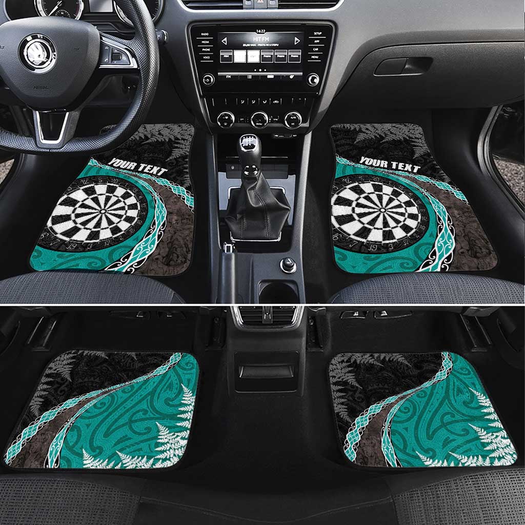 Personalised New Zealand Darts Car Mats Koru Tribal Tattoo and Silver Fern Maori Pattern Teal Color