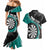 Personalised New Zealand Darts Couples Matching Mermaid Dress and Hawaiian Shirt Koru Tribal Tattoo and Silver Fern Maori Pattern Teal Color