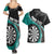 Personalised New Zealand Darts Couples Matching Summer Maxi Dress and Hawaiian Shirt Koru Tribal Tattoo and Silver Fern Maori Pattern Teal Color