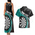 Personalised New Zealand Darts Couples Matching Tank Maxi Dress and Hawaiian Shirt Koru Tribal Tattoo and Silver Fern Maori Pattern Teal Color