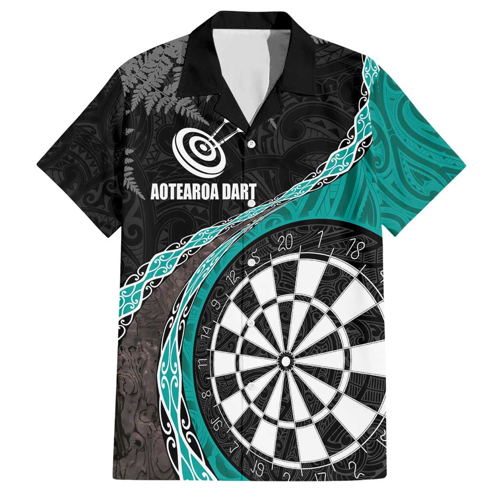 Personalised New Zealand Darts Hawaiian Shirt Koru Tribal Tattoo and Silver Fern Maori Pattern Teal Color LT03 Teal - Polynesian Pride