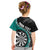 Personalised New Zealand Darts Kid T Shirt Koru Tribal Tattoo and Silver Fern Maori Pattern Teal Color