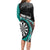 Personalised New Zealand Darts Long Sleeve Bodycon Dress Koru Tribal Tattoo and Silver Fern Maori Pattern Teal Color