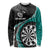 Personalised New Zealand Darts Long Sleeve Shirt Koru Tribal Tattoo and Silver Fern Maori Pattern Teal Color