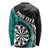 Personalised New Zealand Darts Long Sleeve Shirt Koru Tribal Tattoo and Silver Fern Maori Pattern Teal Color