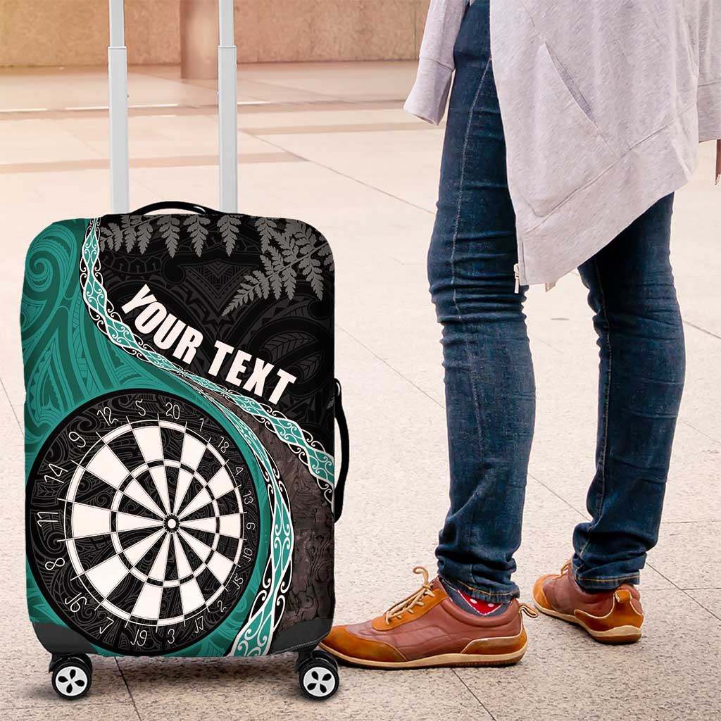 Personalised New Zealand Darts Luggage Cover Koru Tribal Tattoo and Silver Fern Maori Pattern Teal Color