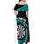 Personalised New Zealand Darts Off Shoulder Maxi Dress Koru Tribal Tattoo and Silver Fern Maori Pattern Teal Color