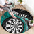 Personalised New Zealand Darts Round Carpet Koru Tribal Tattoo and Silver Fern Maori Pattern Teal Color