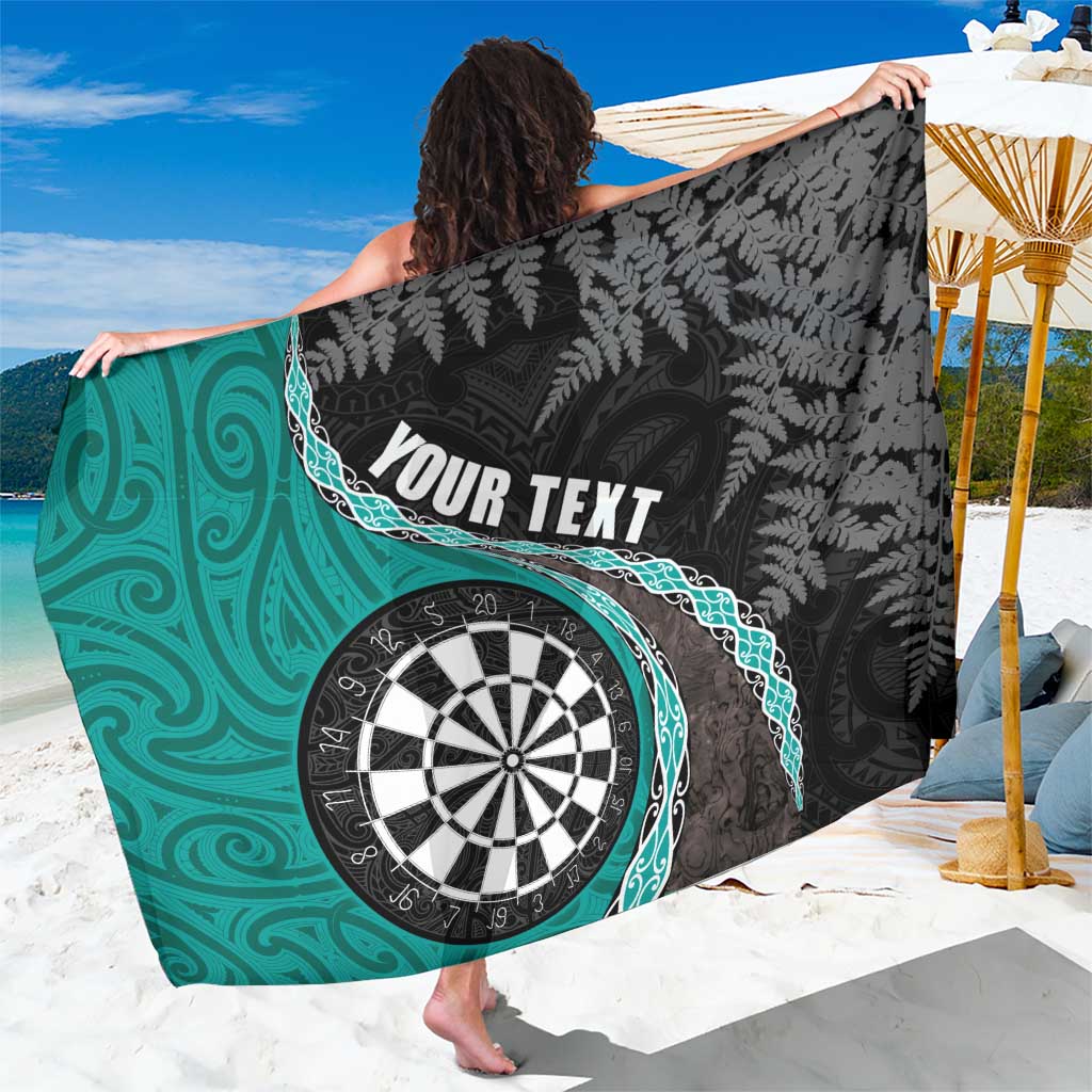 Personalised New Zealand Darts Sarong Koru Tribal Tattoo and Silver Fern Maori Pattern Teal Color