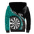 Personalised New Zealand Darts Sherpa Hoodie Koru Tribal Tattoo and Silver Fern Maori Pattern Teal Color