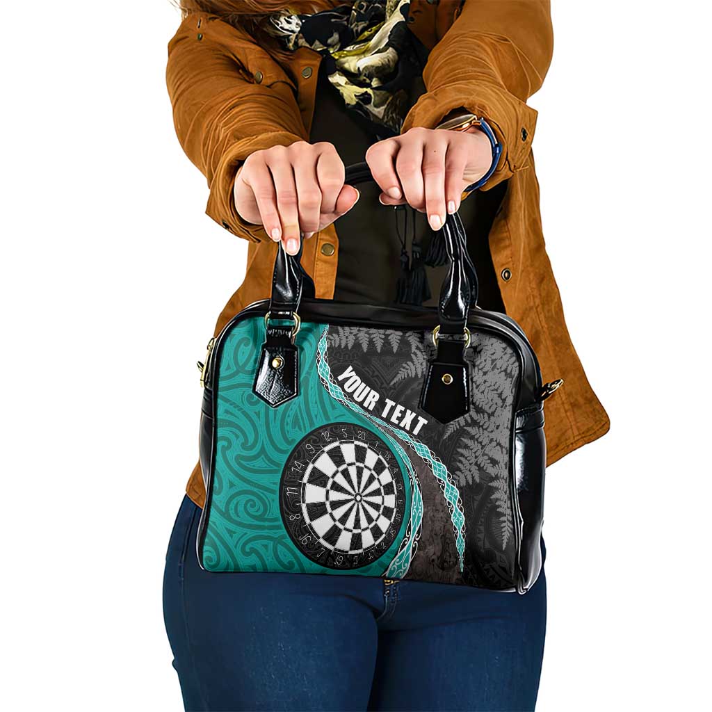 Personalised New Zealand Darts Shoulder Handbag Koru Tribal Tattoo and Silver Fern Maori Pattern Teal Color