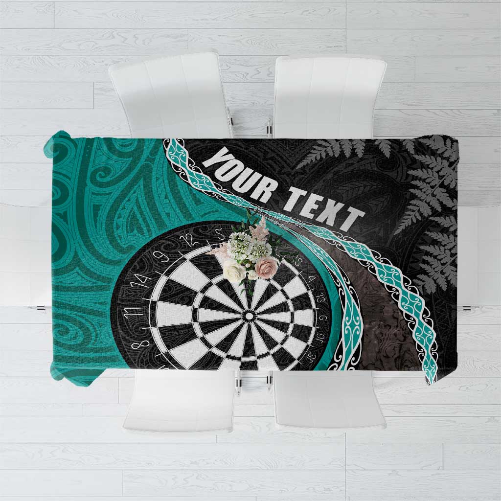 Personalised New Zealand Darts Tablecloth Koru Tribal Tattoo and Silver Fern Maori Pattern Teal Color LT03 Teal - Polynesian Pride