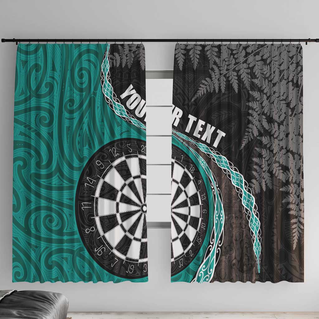 Personalised New Zealand Darts Window Curtain Koru Tribal Tattoo and Silver Fern Maori Pattern Teal Color