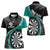 Personalised New Zealand Darts Women Polo Shirt Koru Tribal Tattoo and Silver Fern Maori Pattern Teal Color