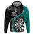 Personalised New Zealand Darts Zip Hoodie Koru Tribal Tattoo and Silver Fern Maori Pattern Teal Color