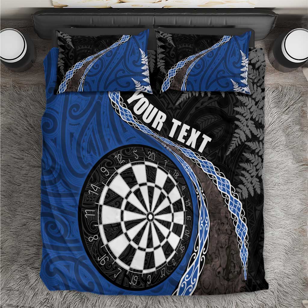 Personalised New Zealand Darts Bedding Set Koru Tribal Tattoo and Silver Fern Maori Pattern Blue Color LT03 Blue - Polynesian Pride