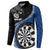 Personalised New Zealand Darts Button Sweatshirt Koru Tribal Tattoo and Silver Fern Maori Pattern Blue Color