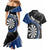 Personalised New Zealand Darts Couples Matching Mermaid Dress and Hawaiian Shirt Koru Tribal Tattoo and Silver Fern Maori Pattern Blue Color