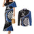 Personalised New Zealand Darts Couples Matching Mermaid Dress and Long Sleeve Button Shirt Koru Tribal Tattoo and Silver Fern Maori Pattern Blue Color