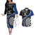 Personalised New Zealand Darts Couples Matching Off The Shoulder Long Sleeve Dress and Hawaiian Shirt Koru Tribal Tattoo and Silver Fern Maori Pattern Blue Color