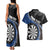 Personalised New Zealand Darts Couples Matching Tank Maxi Dress and Hawaiian Shirt Koru Tribal Tattoo and Silver Fern Maori Pattern Blue Color