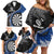 Personalised New Zealand Darts Family Matching Off Shoulder Short Dress and Hawaiian Shirt Koru Tribal Tattoo and Silver Fern Maori Pattern Blue Color