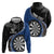 Personalised New Zealand Darts Hoodie Koru Tribal Tattoo and Silver Fern Maori Pattern Blue Color