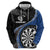 Personalised New Zealand Darts Hoodie Koru Tribal Tattoo and Silver Fern Maori Pattern Blue Color