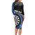 Personalised New Zealand Darts Long Sleeve Bodycon Dress Koru Tribal Tattoo and Silver Fern Maori Pattern Blue Color