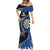 Personalised New Zealand Darts Mermaid Dress Koru Tribal Tattoo and Silver Fern Maori Pattern Blue Color