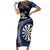 Personalised New Zealand Darts Short Sleeve Bodycon Dress Koru Tribal Tattoo and Silver Fern Maori Pattern Blue Color