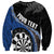 Personalised New Zealand Darts Sweatshirt Koru Tribal Tattoo and Silver Fern Maori Pattern Blue Color