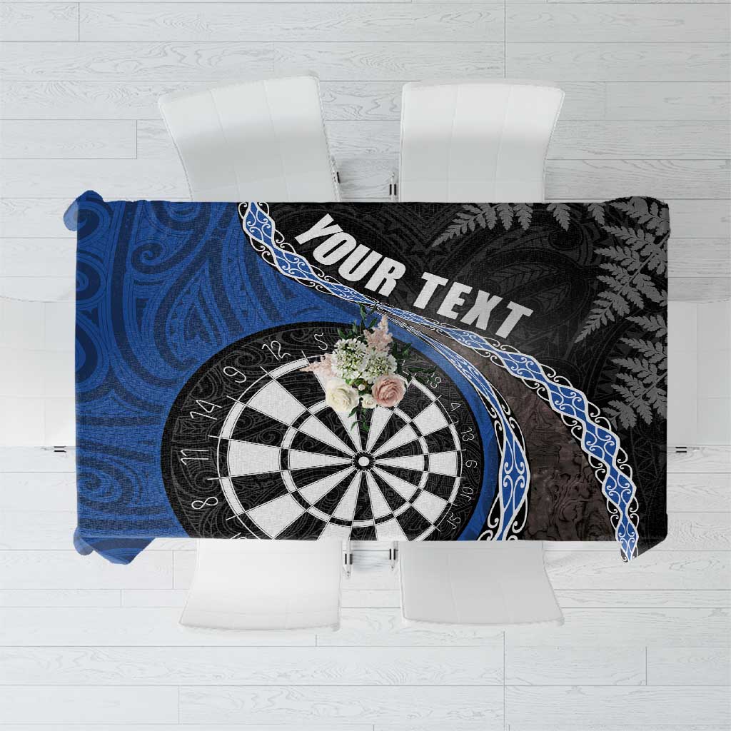 Personalised New Zealand Darts Tablecloth Koru Tribal Tattoo and Silver Fern Maori Pattern Blue Color LT03 Blue - Polynesian Pride