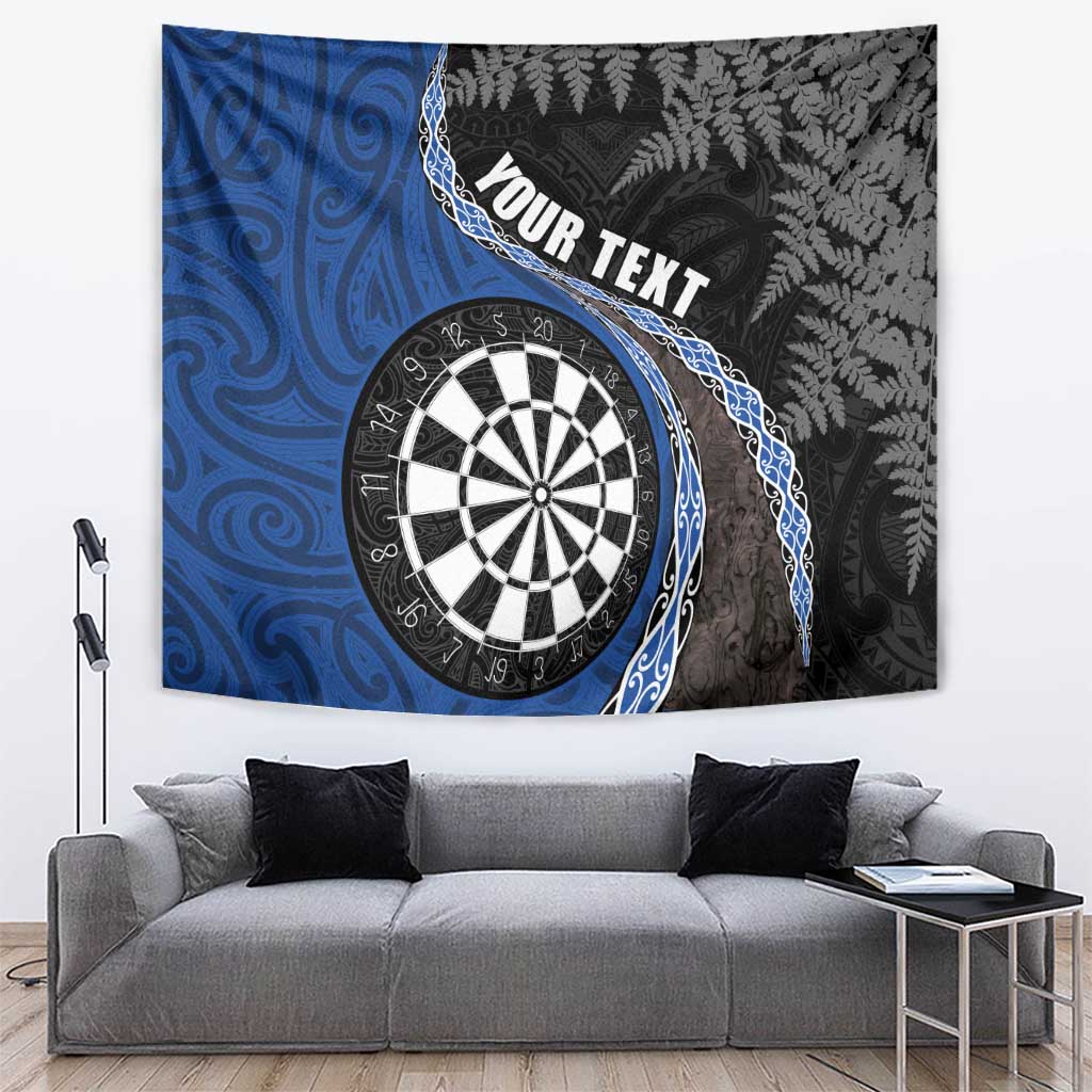 Personalised New Zealand Darts Tapestry Koru Tribal Tattoo and Silver Fern Maori Pattern Blue Color