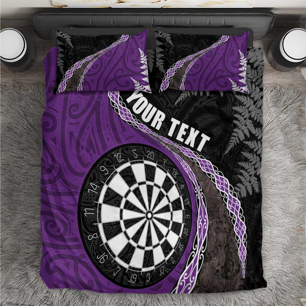 Personalised New Zealand Darts Bedding Set Koru Tribal Tattoo and Silver Fern Maori Pattern Purple Color LT03 Purple - Polynesian Pride