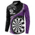 Personalised New Zealand Darts Button Sweatshirt Koru Tribal Tattoo and Silver Fern Maori Pattern Purple Color