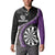 Personalised New Zealand Darts Button Sweatshirt Koru Tribal Tattoo and Silver Fern Maori Pattern Purple Color