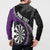 Personalised New Zealand Darts Button Sweatshirt Koru Tribal Tattoo and Silver Fern Maori Pattern Purple Color