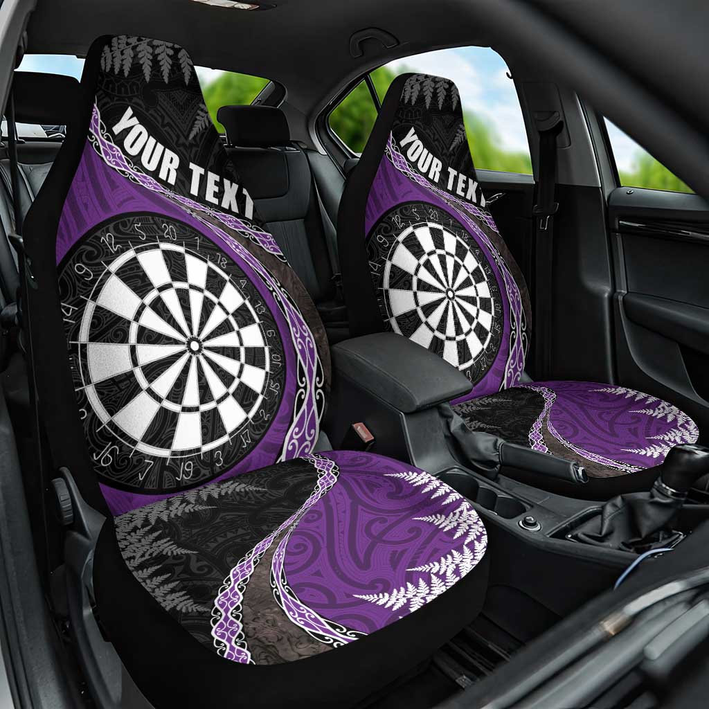 Personalised New Zealand Darts Car Seat Cover Koru Tribal Tattoo and Silver Fern Maori Pattern Purple Color