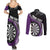 Personalised New Zealand Darts Couples Matching Summer Maxi Dress and Long Sleeve Button Shirt Koru Tribal Tattoo and Silver Fern Maori Pattern Purple Color