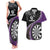 Personalised New Zealand Darts Couples Matching Tank Maxi Dress and Hawaiian Shirt Koru Tribal Tattoo and Silver Fern Maori Pattern Purple Color