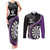 Personalised New Zealand Darts Couples Matching Tank Maxi Dress and Long Sleeve Button Shirt Koru Tribal Tattoo and Silver Fern Maori Pattern Purple Color