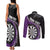 Personalised New Zealand Darts Couples Matching Tank Maxi Dress and Long Sleeve Button Shirt Koru Tribal Tattoo and Silver Fern Maori Pattern Purple Color