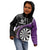 Personalised New Zealand Darts Kid Hoodie Koru Tribal Tattoo and Silver Fern Maori Pattern Purple Color