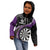 Personalised New Zealand Darts Kid Hoodie Koru Tribal Tattoo and Silver Fern Maori Pattern Purple Color