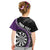 Personalised New Zealand Darts Kid T Shirt Koru Tribal Tattoo and Silver Fern Maori Pattern Purple Color