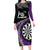 Personalised New Zealand Darts Long Sleeve Bodycon Dress Koru Tribal Tattoo and Silver Fern Maori Pattern Purple Color