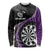 Personalised New Zealand Darts Long Sleeve Shirt Koru Tribal Tattoo and Silver Fern Maori Pattern Purple Color