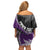 Personalised New Zealand Darts Off Shoulder Short Dress Koru Tribal Tattoo and Silver Fern Maori Pattern Purple Color